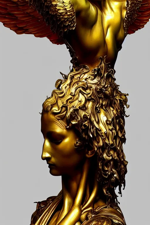 Prompt: realistic detailed statue the holy sacred mechanic angel with ethereal golden wings, made by Karol Bak, Mark Brooks and Bernini. Rich colors. Beksinski and Gerhard Richter painting. Masterpiece