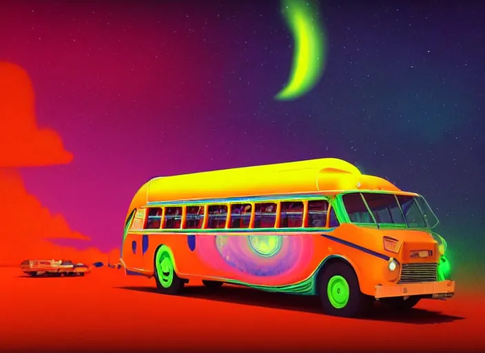 Image similar to a luminescent colorful indian bus by paolo eleuteri serpieri and tomer hanuka and chesley bonestell and daniel merriam and tomokazu matsuyama, unreal engine, high resolution render, featured on artstation, octane, 8 k, highly intricate details, vivid colors, vector illustration