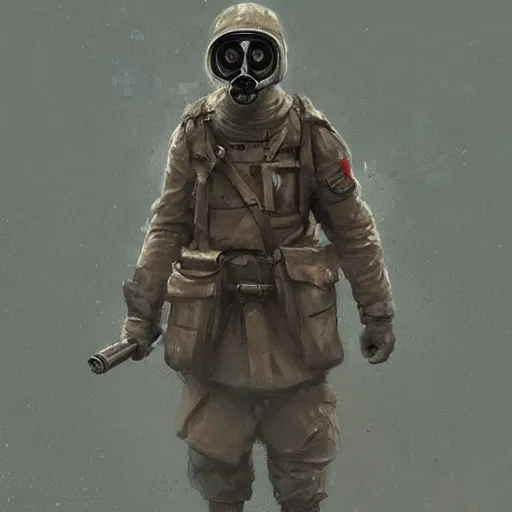 Image similar to a russian soldier from world war two wearing a gas mask,digital art,art by greg rutkowski,artstation,eerie