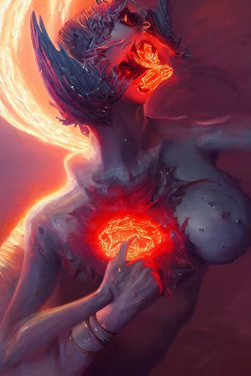 Image similar to torso closeup model wearing exploding ice fire lava dress, sorcerer, diamonds, angel, fantasy, dramatic lighting, highly detailed, digital painting, holding electricity, magic the gathering, hyper detailed, 3 d render, hyper realistic detailed portrait, peter mohrbacher, wlop, ruan jia
