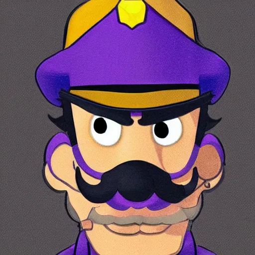 Image similar to Waluigi as a police officer pulling you over during the rain storm. Digital Art, Wario-cop partner is staring at you, sinister lighting