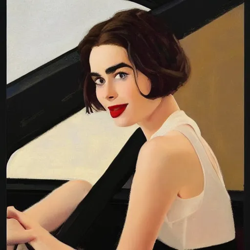 Prompt: of jack vettriano painting of lilly collins