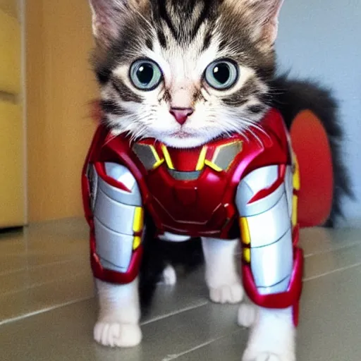 Prompt: kitten dressed as iron man