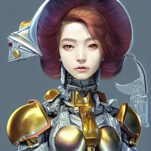 Image similar to studio portrait of lawful good colorful female holy mecha paladin absurdly beautiful, elegant, young sensual graceful woman, ultrafine hyperrealistic detailed face illustration by kim jung gi, irakli nadar, intricate linework, sharp focus, bright colors, matte, octopath traveler, final fantasy, unreal engine highly rendered, global illumination, radiant light, intricate environment