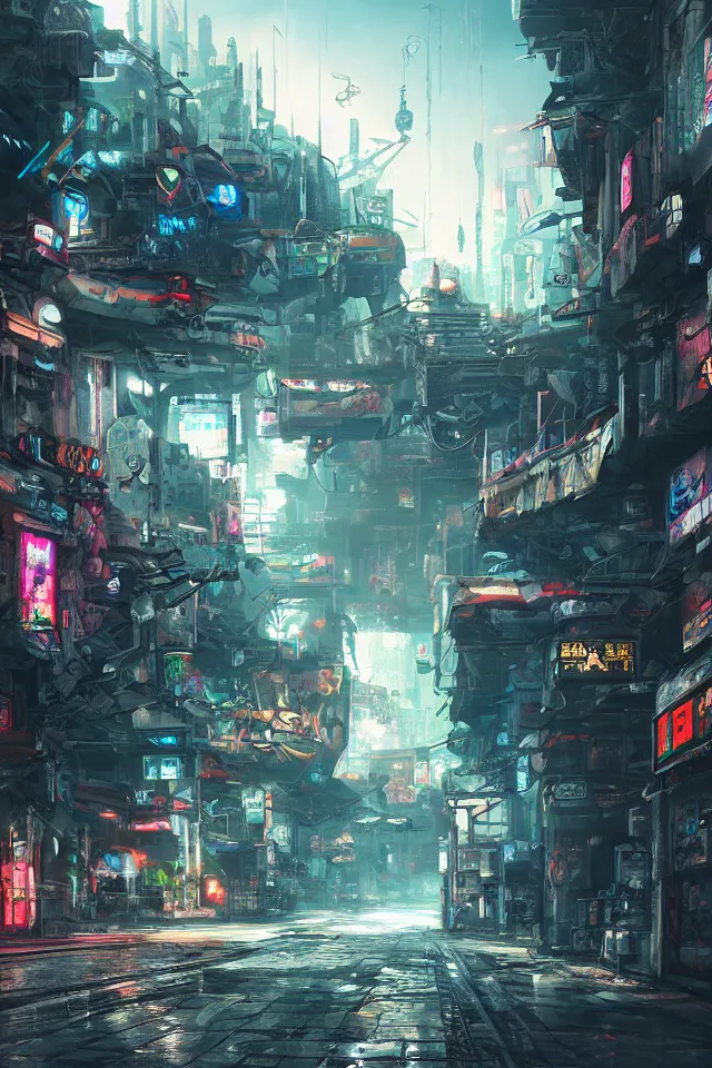 Image similar to Wonderland cyberpunk, artstation, realistic, environments, 4k