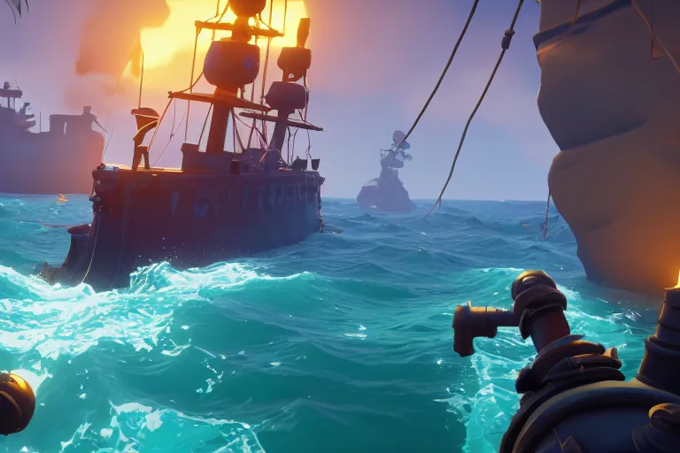 Image similar to gameplay screenshot of a submarine in sea of thieves, unreal, 4 k