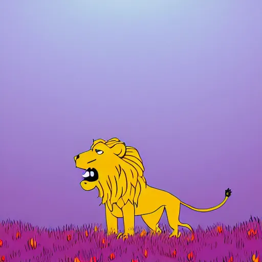 Prompt: Lion in a meadow with hornbeam, Behance, illustration simpsons, vector, sharp focus, 4k