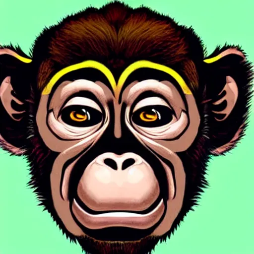 Prompt: A vibrant portrait of a cocaine-addled monkey detective