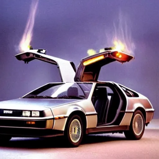 Prompt: a movie where the main protagonist is a delorean with a gun on the run, one character, car, no humans