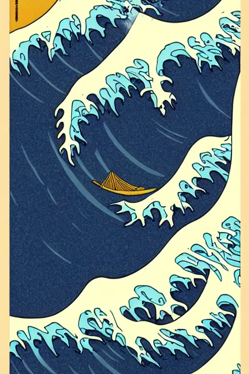 Image similar to Patrick Nagel Poster Illustration of The Great Wave off Kanagawa