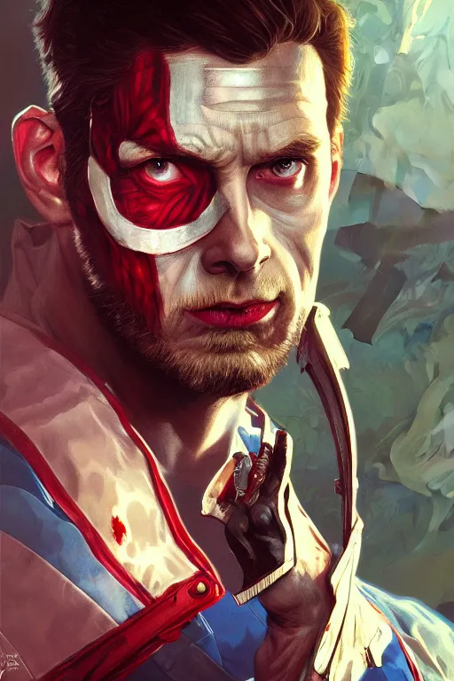 Prompt: a portrait of zombie captain america, fantasy, sharp focus, intricate, elegant, digital painting, artstation, matte, highly detailed, concept art, illustration, ambient lighting, art by ilya kuvshinov, artgerm, alphonse mucha, and greg rutkowski