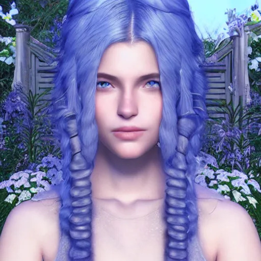 Prompt: “hyperrealistic ultra detailed unreal engine 5 RTX raytracing nvidia hairworks photorealistic portrait of beautiful girl with blue eyes and white hair. She is in heavens garden”