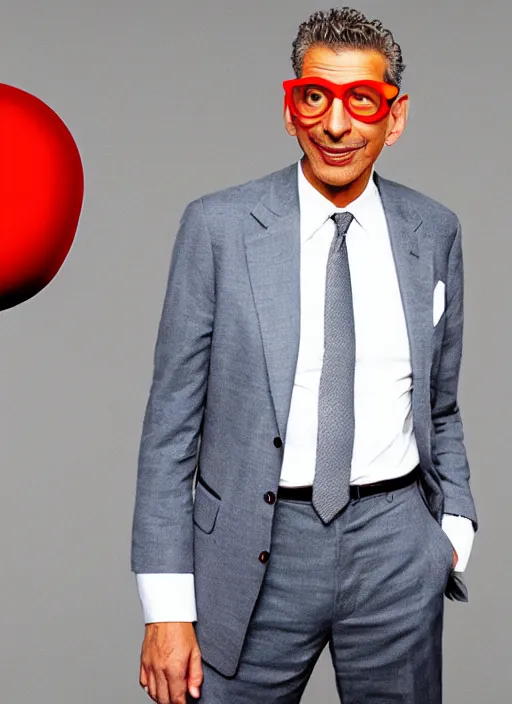 Image similar to jeff goldblum dressed as a tomato