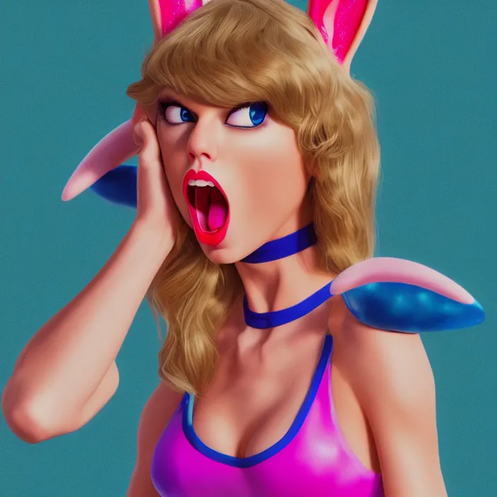 Image similar to portrait of Taylor Swift as Lola Bunny in Space Jam 1996. bunny ears. intricate abstract. intricate artwork. by Tooth Wu, wlop, beeple, dan mumford. octane render, trending on artstation, greg rutkowski very coherent symmetrical artwork. cinematic, hyper realism, high detail, octane render, 8k