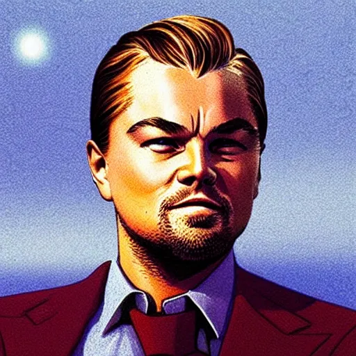 Image similar to “ leonardo dicaprio retro minimalist portrait by jean giraud, moebius starwatcher comic, 8 k ”