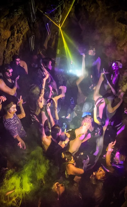 Image similar to a argentic photography dark party with smoke and laser system in paris catacombs, les catacombes, people dancing, dark, uv, techno, bones, party, photography canon, ecstasy, illegal, alcohol,