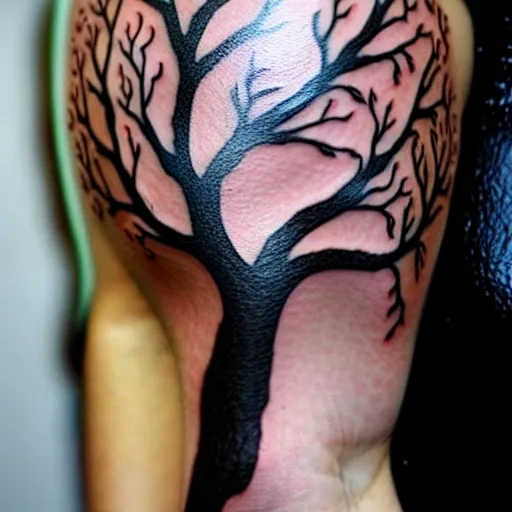Prompt: tree branch tattoos on cheekbones