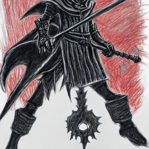 Prompt: child crayon drawing of bloodborne