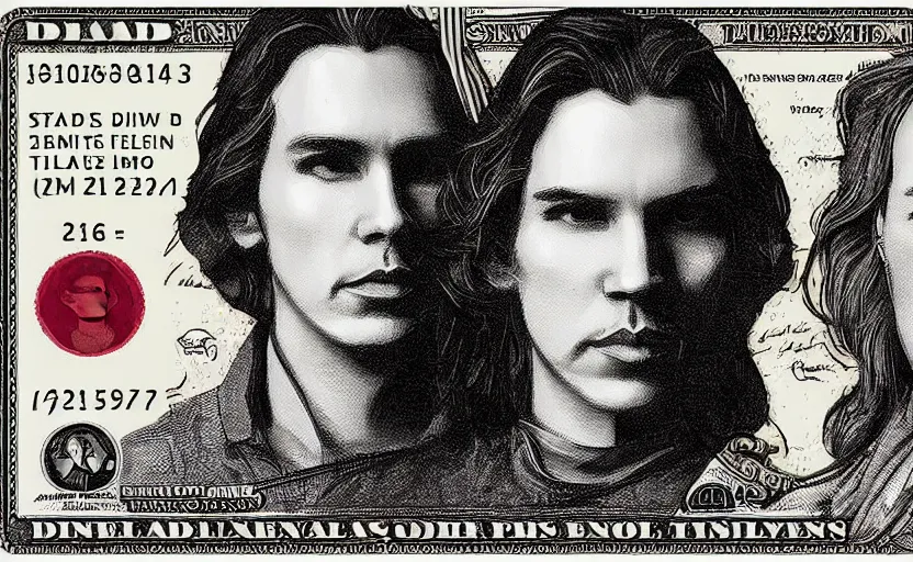 Prompt: reylo on a dollar bill