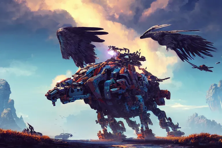 Image similar to stormbird machine mecanical creature robot of horizon forbidden west horizon zero dawn bioluminiscence global illumination ray tracing hdr fanart arstation by ian pesty and alena aenami artworks in 4 k