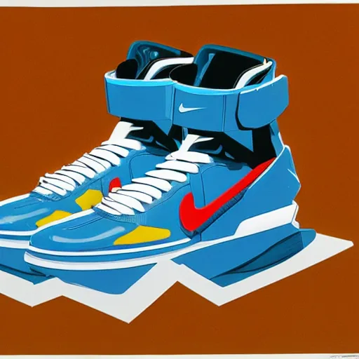 Prompt: retro futuristic Nike Air Mag sneakers by syd mead