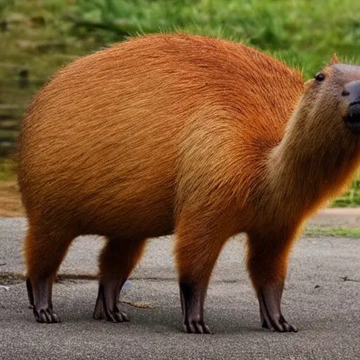 Image similar to a high quality photo of an antropomorphic capybara wearing a suit, 8k, digital art