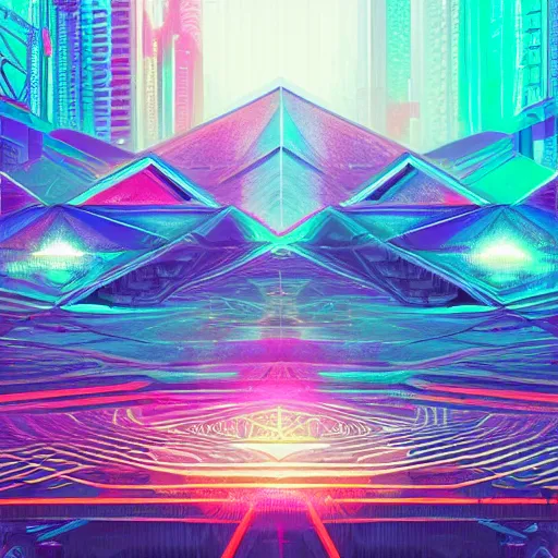 Image similar to matte painting of the sacred geometry of cyberpunk, brilliant colors, extremely detailed, very very detailed, in the style of alena aenami by Alex grey, HD, 4k, 8k