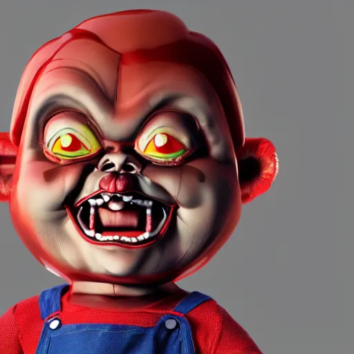 Image similar to screaming chucky doll in shape of balloons octane render