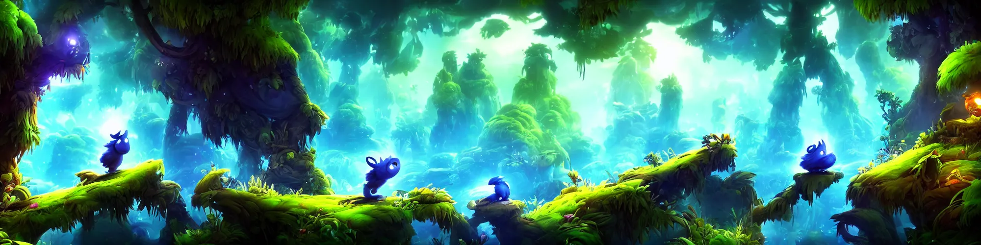 Image similar to Epic background in the style of Ori and the Blind Forest