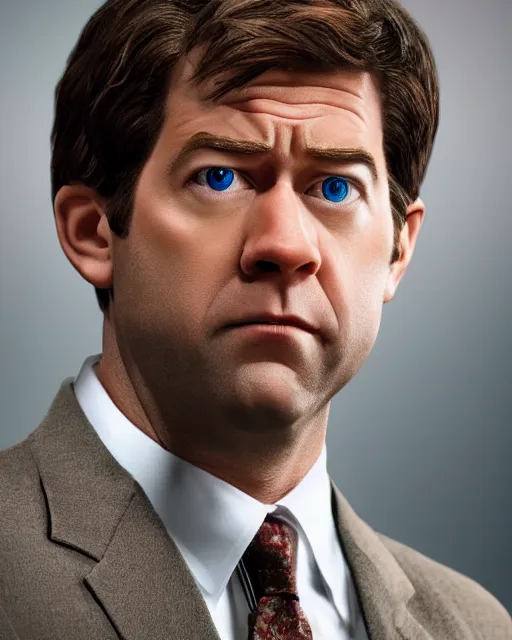 Image similar to jim halpert as a muppet. highly detailed felt. hyper real photo. 4 k.