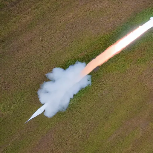 Image similar to rocket launch from above, but the rocket is a banana