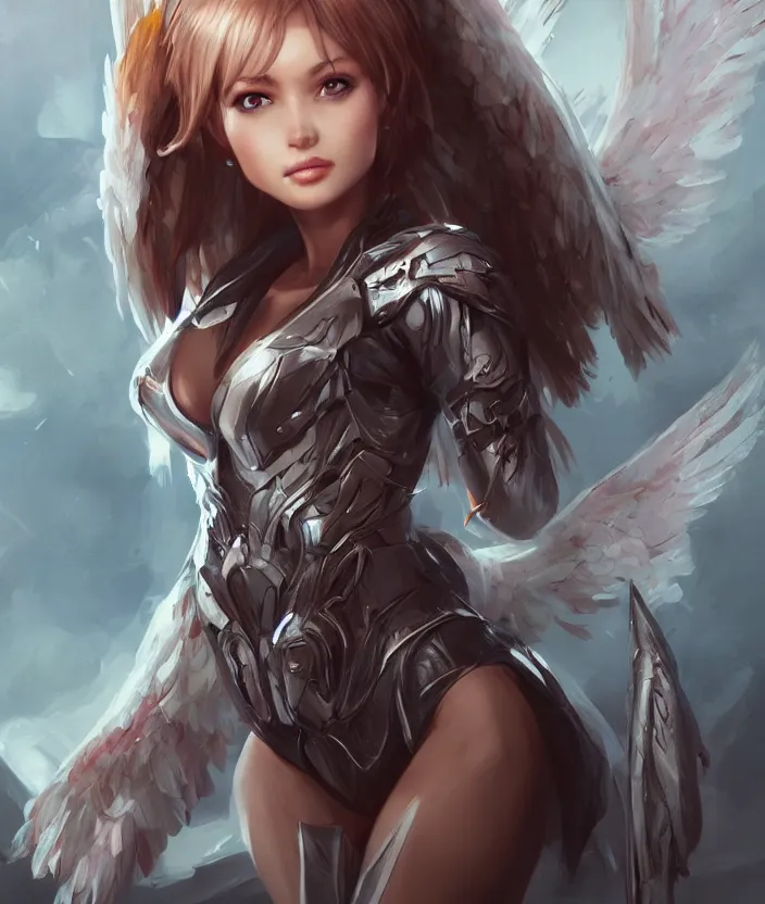 Image similar to Concept art, angel knight girl, artstation trending, artgerm highly detailded