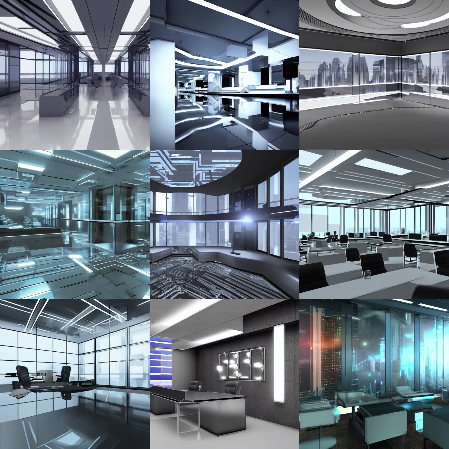 Prompt: mirror's edge cyberpunk photorealistic futuristic corporate interior