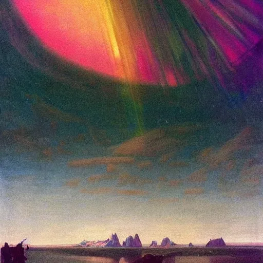 Image similar to the epic abstract painting'arctic monolith with aurora borealis ', by caspar david friedrich!!!, by rothko!!!, stunning masterpiece, trending on artstation