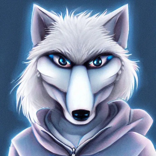 Image similar to art of an anthropomorphic furry style Blue wolf fursona, profile picture, Falvie, trending on artstation