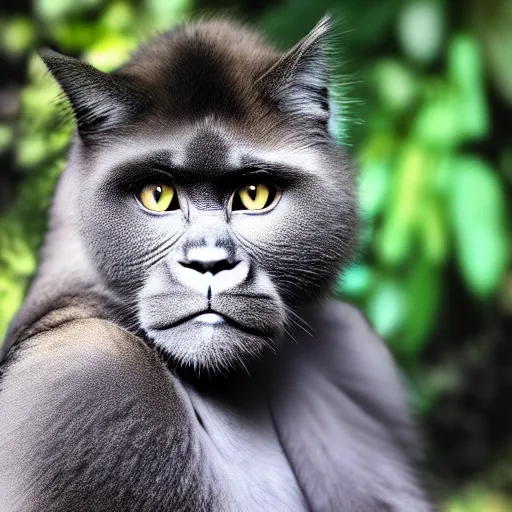 Prompt: a feline cat - gorilla - hybrid, animal photography