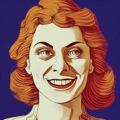 Image similar to smiling, happy, beautiful, intelligent, powerful ww 1 housewife, 2 8 years old, loving eyes, fully clothed, wise, beautiful, dramatic lighting, sharp focus, by stanley artgerm, dramatic lighting, trending on artstation, flat colour, geometric curves, gradient filter, art deco patterns