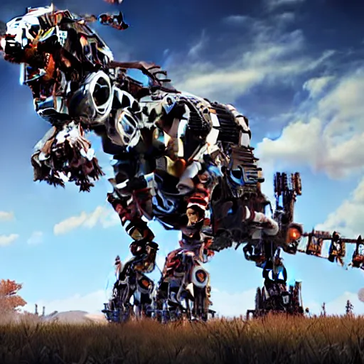 Prompt: artwork by horizon zero dawn of many machine creatures