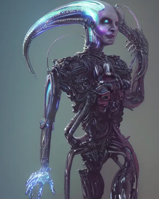 Prompt: benevolent android necromancer, alien priest, artificial intelligence, scifi, futuristic, highly detailed, trending on artstation, advanced technology, art by vitaly bulgarov and nivanh chanthara and lance wilkinson