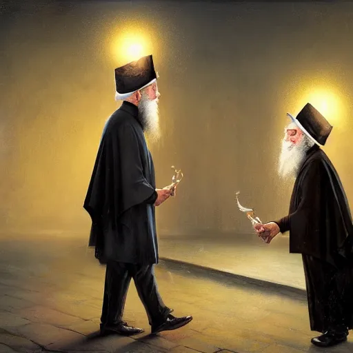 Prompt: joe biden as the lubavicher rebbe with sidelocks and shtreimel, jewish devotional art by greg rutkowski