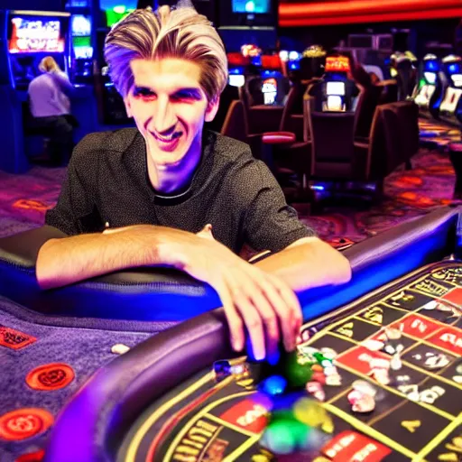 Image similar to handsome xqc gambling : : realistic : : 1 dslr : : 1 - - quality 2