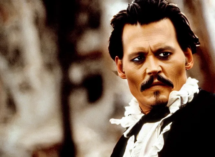 Prompt: film still of Johnny Depp as Doc Holiday in Tombstone 1993, 4k