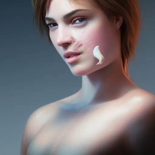 Image similar to Closeup portrait of a young woman with the nose of a pig, hyperdetailed, artstation, cgsociety, 8k