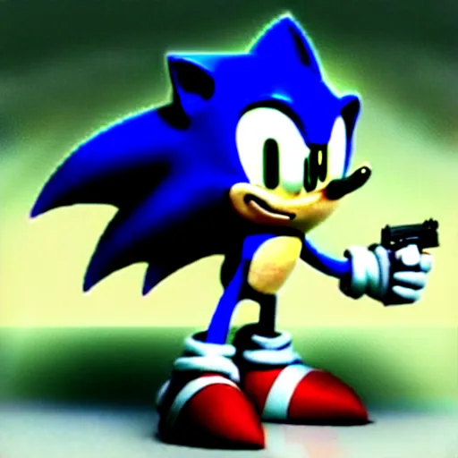 Image similar to movie sonic holding a pistol in a white background