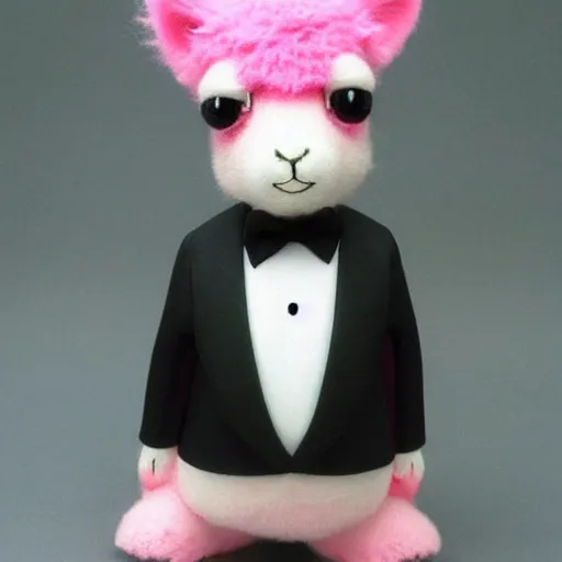 Image similar to pink alpaca wearing a tuxedo by Hayao Miyazaki and Tsubaki Izumi, beautiful, colorful