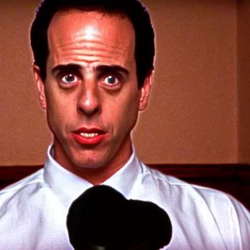 Prompt: film still of Jerry Seinfeld as Patrick Bateman in American Psycho