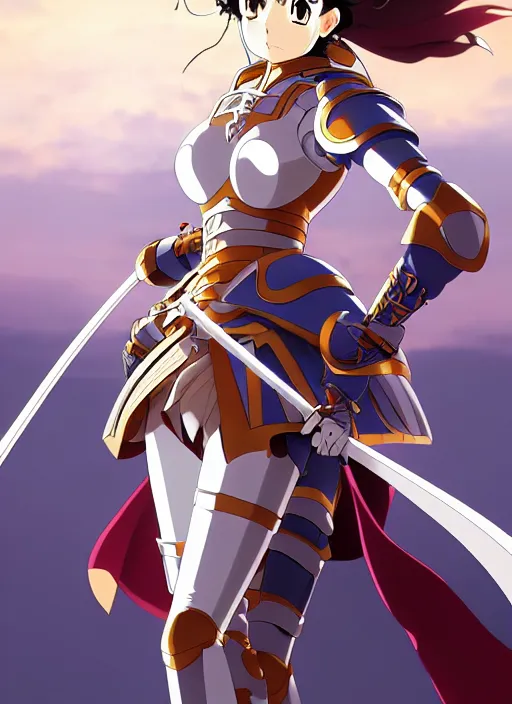 Image similar to key anime visual portrait of a woman knight in ceremonial armor, dynamic pose, cinematic, film grain, face by yoh yoshinari, detailed, intricate