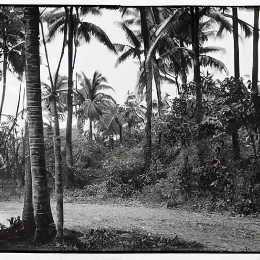 Image similar to a rizom lost film footage of a ( ( ( ( ( ( ( ( object ) ) ) ) ) ) ) ) in the middle of the tropical jungle / tropicalism / tropicalism / tropicalism / film still / cinematic / enhanced / 1 9 2 0 s / black and white / grain