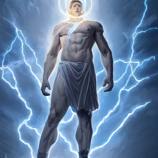 Image similar to benjamin netanyahu as the greek god of lightning, lightning bolts, highly detailed, ultra clear, by artgerm and greg rutkowski