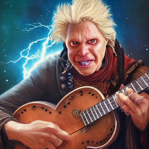 Image similar to detailed photo of a Half-orc bard portrayed by Gary Busey playing a lute, 8k,by Tristan Eaton, Stanley Artgermm, Tom Bagshaw, Greg Rutkowski, Carne Griffiths, trending on DeviantArt, face enhance, hyper detailed ,full of color, dramatic lightning, epic stance